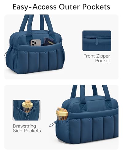 oscaurt Gym Bag for Women Lightweight Duffle Bag for Travel with Toiletry Pouch Water Resistant Carry On Weekender Overnight Duffel - color: Navy Blue-Set