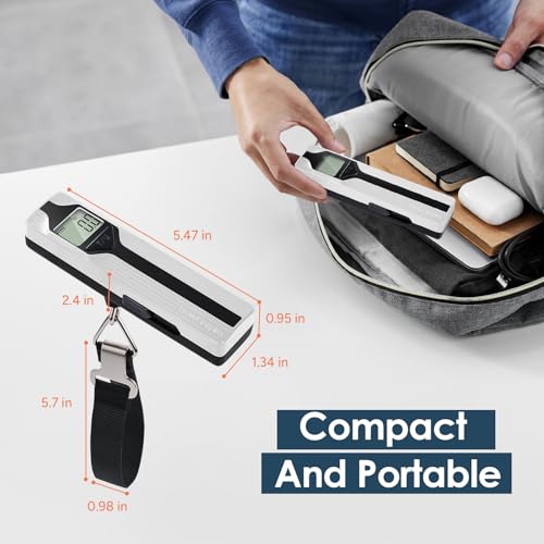 Battery-Free Luggage Scale – No Batteries Needed, Portable Digital Hanging Suitcase Weight Scale for Air Travel & Checked Bags, 110lb/50kg, LCD Display, Compact Travel Accessory - color: White-Large Handle