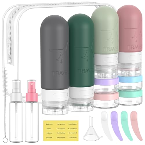 ME.FAN 18 Pack Travel Bottles for Toiletries, TSA Approved, Morandi - color: Morandi