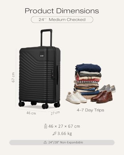 Coolife Luggage, Lightweight PC Hardside Suitcase, Checked-Medium 24-Inch - color: Black, size: Checked-Medium 24-Inch