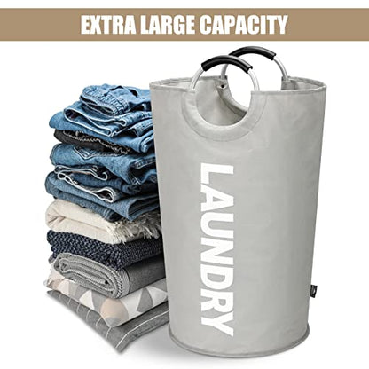 DOKEHOM 95L Large Laundry Basket Bag, Collapsible Tall Hamper, Grey - color: Light Grey, size: 95L