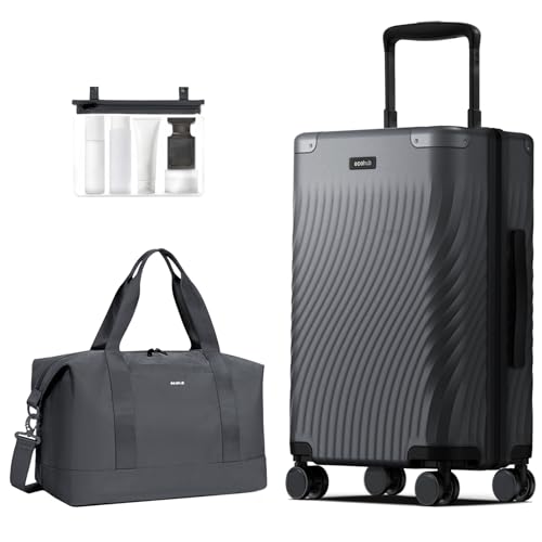 ECOHUB Hardside Expandable Carry On Luggage, 20" Rolling Luggage 22x14x9 Airline Approved with Spinner Wheels & TSA Lock, Lightweight Small Hardshell Travel Suitcase Valises, 20inch Carry-on Grey - color: Grey, size: 20 inch + Duffel