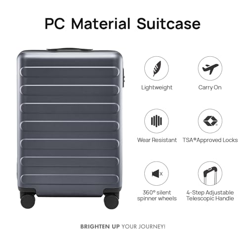 NINETYGO Carry On Luggage 22x14x9 Airline Approved, 20 Inch Luggage with Smooth Spinner Wheels, Lightweight, Hard Shell PC Suitcase Carry-On, Travel Luggage, TSA Approved (Grey, Rhine Basic) - color: 02-Grey (Basic), size: Carry-On 20-Inch