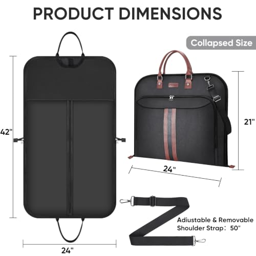 BALEINE Garment Bags for Travel, Water Resistant Carry on Suit Bag - color: Black, size: 42"