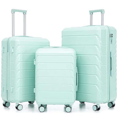Merax 20"/24"/28" 3 pcs/set in ABS Spinner Wheel Luggage, Carry on Suitcase, Combination Lock - color: Mint