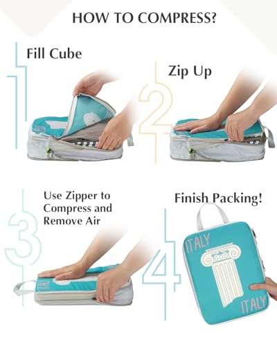 Gonex 6-Piece Compression Packing Cubes with Shoe & Laundry Bags - color: 6-Global Symbols, size: 6 Set