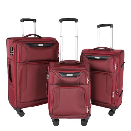 WireHot 3-Piece Softside Expandable Luggage Set, Burgundy, 20in/24in/28in - color: Burgundy