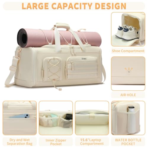 BOSSTIN Gym Bag for Men & Women, 45L-50L Expandable Sports Duffle Bag - color: Beige