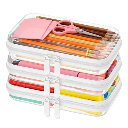 3PCS Clear Hard Shell Zipper Case,7.1*4*2 IN,Travel Makeup Bags,Jewelry Box - color: White, size: S