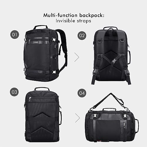 WITZMAN Travel Backpack for Men Women Laptop Backpack with USB Charging Port Carry-on Luggage Flight Approved(B686 Black) - color: Black