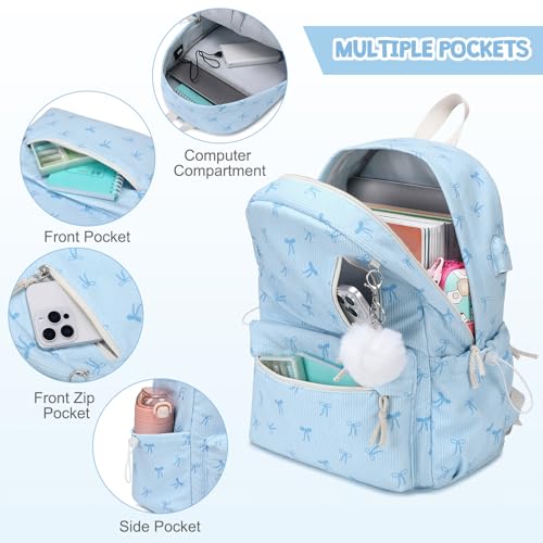 ACESAK 3PCS Corduroy Girls Backpack w/Lunch Box & Pencil Bag (Blue Bow Tie) - color: Blue Bow Tie