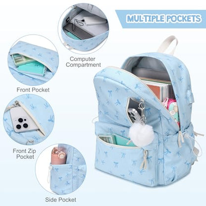 ACESAK 3PCS Corduroy Girls Backpack w/Lunch Box & Pencil Bag (Blue Bow Tie) - color: Blue Bow Tie