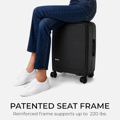 MiaMily Ride-On Carry-On Luggage with Built-In Seat for Adults & Kids, Front Opening Hard Shell Suitcase, TSA Lock, 360° Spinner Wheels, Waterproof Pockets, Lightweight 43L Carry-On, Midnight Black - color: Midnight Black