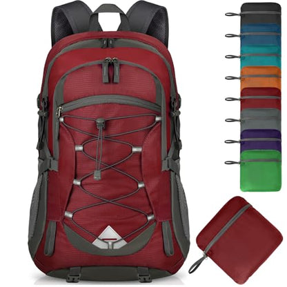 IGOLUMON Hiking Backpack 40L Packable Lightweight Camping Daypack Men Women - color: Red