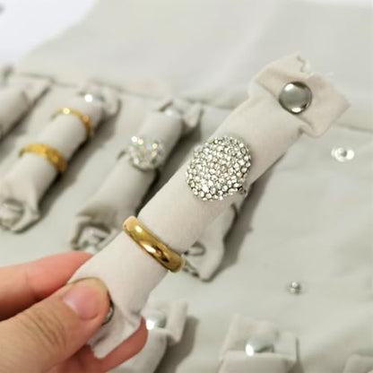 Travel Ring Holder, Foldable Ring Case for Women, Beige, L - color: Beige, size: Large,20 Slots