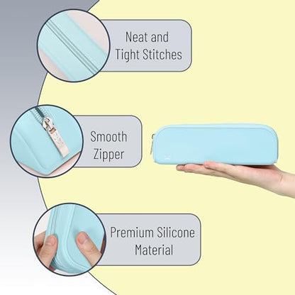 Mr. Pen- Silicone Pencil Case, Aesthetic Pencil Bag for Women, Makeup Pouch - color: Light Blue