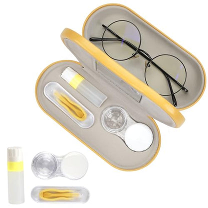 Eyeglass Case Double Sided Travel Size Portable Contact Lens Box 2 in 1 - color: E-Yellow