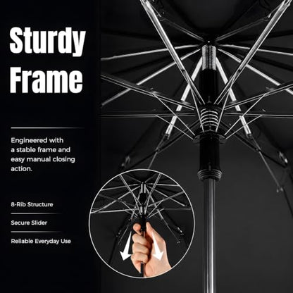 Collapsible Windproof Umbrella Travel - 42inch Auto Open & Manual Close - color: 01.Black