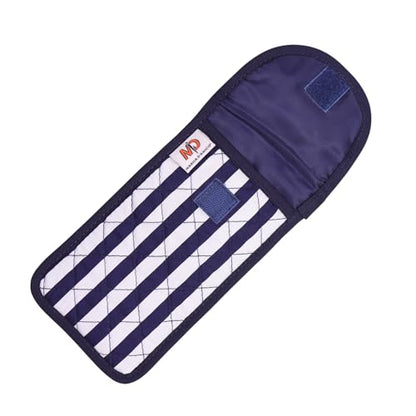 Soft Eyeglass Pouch – Quilted Glasses Case and Multi Functional Travel Organizer - color: Dark Blue + White Stripes - Cotton