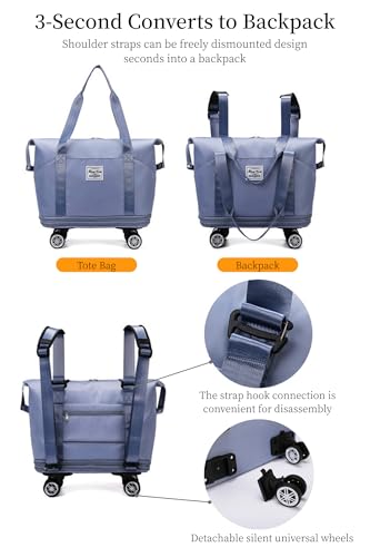 Expandable Rolling Duffle Bag, Travel Tote Bag with wheels, Large Waterproof Carry On Overnight Bag Hospital Bag Weekender with Spinners & Wet Pocket Black - color: Black