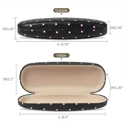 Glasses Case Hard Shell, Cute Sunglasses Case for Women Leather Protective Case for Eyeglass with Cleaning Cloth - color: Black Pink Polka Dot