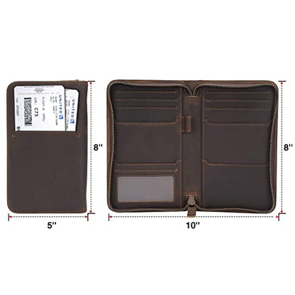 Polare Full Grain Leather Passport Holder Cover Case for Men Travel Wallet - color: Dark Brown