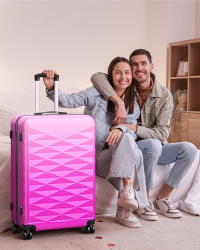 Suitour 28 inch Luggage With Spinner Wheels,Hard Shell Suitcases with Wheels TSA Checked Travel Suitcase - color: Rose Red, size: 28" Checked