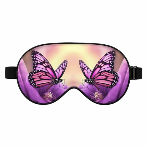 Silk Sleeping Eye Mask for Men Women Butterfly Purple Flowers Soft Adjustable Night Sleep Mask for Travel, Home, Office - color: Butterfly