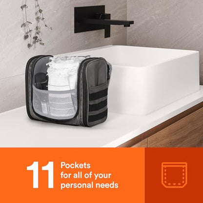 Fitdom Tactical Toiletry Bag for Men, Travel Dopp Kit with Hanging Hook - color: Gunmetal Grey