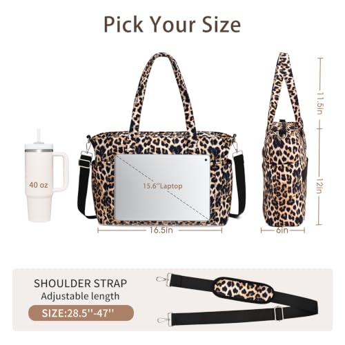 oscaurt Work Tote Bag for Women, 19 Pockets Laptop Tote, Large Teacher Tote - color: Leopard