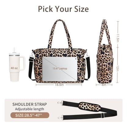 oscaurt Work Tote Bag for Women, 19 Pockets Laptop Tote, Large Teacher Tote - color: Leopard