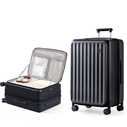 28 Inch Checked Luggage Expandable Top Opening Trunk Luggage with Spinner Wheels, Lightwight Hardside Travel Suitcase for Women Men, Jet Black - color: Jet Black, size: 28 inch Checked-Large