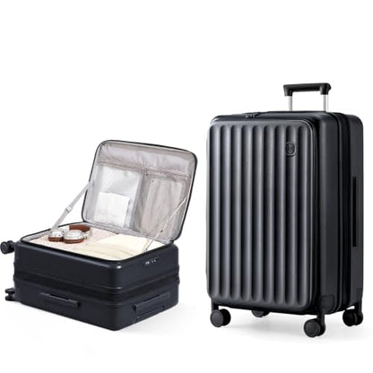 28 Inch Checked Luggage Expandable Top Opening Trunk Luggage with Spinner Wheels, Lightwight Hardside Travel Suitcase for Women Men, Jet Black - color: Jet Black, size: 28 inch Checked-Large