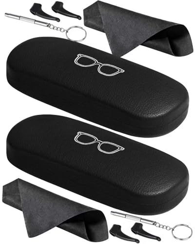 RayLove Unisex Hard Shell Eyeglasses Cases, Protective Case For Glasses - color: Litchi Texture-2pack Black