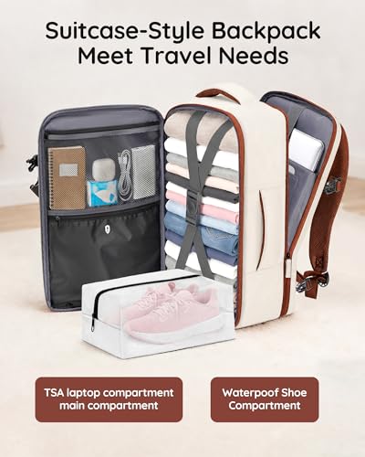 Taygeer TSA Approved Under Seat Backpack, 35l College Backpack for Women - color: Khaki White