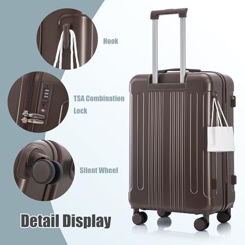 Merax Luggage Sets 3 Piece, Hardside Suitcase Set with Wheel & Lock - color: 1-Brown, style: 20/24/28