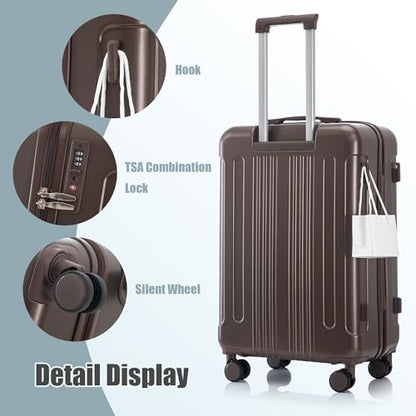 Hardshell Luggage Sets, Lightweight Stripes Suitcases with Spinner Wheels, Brown-222 - color: Brown-222, size: 20/24/28 Inch