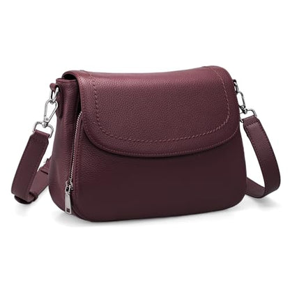 befen Genuine Leather Medium Crossbody Bags for Women Saddle Bag Purse - color: Burgundy Red