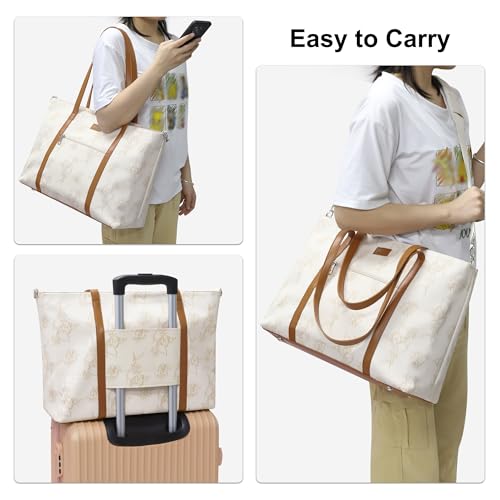 Laptop Tote Bag for Women 17 Inch, Waterproof Computer Bag for College - color: A3-beige/Brown Flower