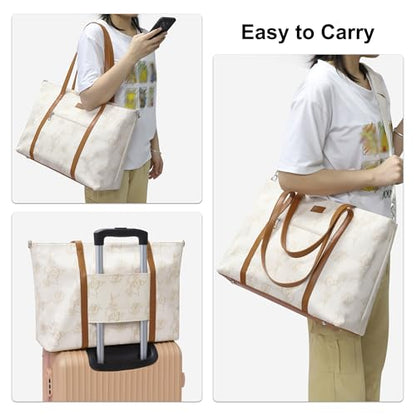 Laptop Tote Bag for Women 17 Inch, Waterproof Computer Bag for College - color: A3-beige/Brown Flower