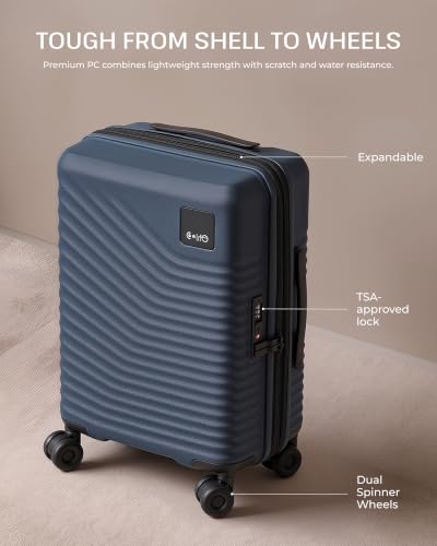 Coolife Luggage 3 Piece Set: Carry-On Suitcase, Duffel Bag, Toiletry Bag - color: Navy, size: 3-Piece Set (20''/Duffel/Toiletry Bag)