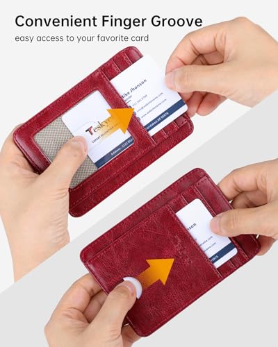 Teskyer Slim Minimalist Wallet for Men, RFID Front Pocket Card Holder - color: Wine Red