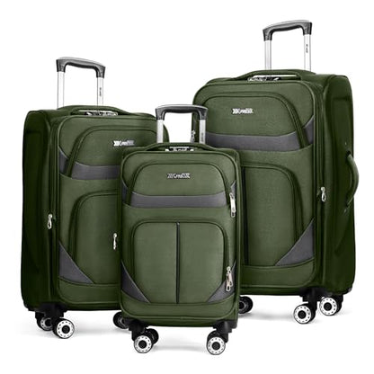 3-Piece Softside Set,Expandable 15% Luggage Set,w/LOCK - color: Green-Grey, size: 3-Piece Set (20"/24"/28'')