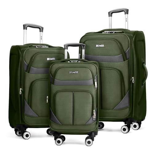 3-Piece Softside Set,Expandable 15% Luggage Set,w/LOCK - color: Green-Grey, size: 3-Piece Set (20"/24"/28'')