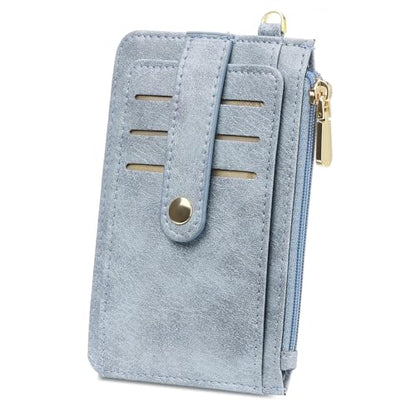 SENDEFN Slim Credit Card Holder RFID Blocking Leather Keychain Wallet for Women with Zipper Pocket - color: 1-Blue