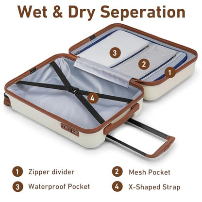 KYME Carry On Luggage Sets 3 Piece 20 Inch Suitcase Set with Duffel Bag - color: Beige, size: 3Pcs Set(DB/TB/20)