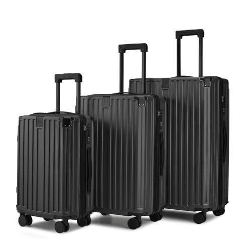 3-Piece ABS Hardside Luggage Set with Foldable Cup Holder & Detachable, Black - color: B ++ Black