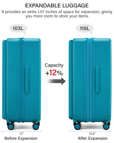 Hanke 28 Inch Expandable Checked Luggage, Large Trunk Luggage - color: Caribbean Blue, size: Expandable 28 Inch