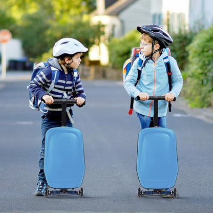 Apelila Ride-On Luggage for Kids & Adults, 2-in-1 Foldable Scooter Suitcase 20", Hardshell Carry-On Travel Suitcase with Wheels, Lightweight - color: Light Blue