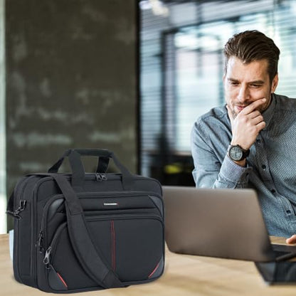 KROSER 17.3 Inch Laptop Briefcase, Computer Bag,Messenger Shoulder Bag - color: Black/Red, size: 17.3 INCH